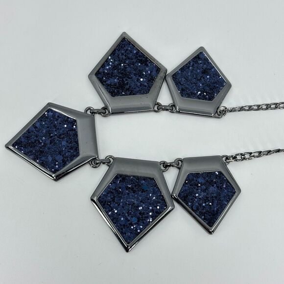 Express Necklace Statement Gray Blue Glitter Geometric Statement - Picture 9 of 12